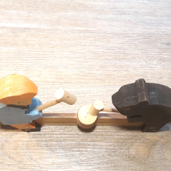 The Preacher and The Bear Hand Carved Mechanical Wooden Toy - Picture 11 of 12